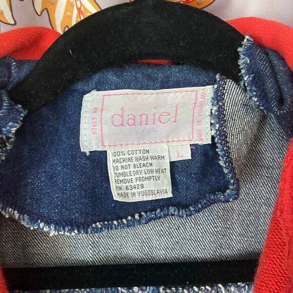 Vintage Denim Jacket lined with Hooded Sweatshirt Material Daniel Brand Size Lg - Picture 4 of 12